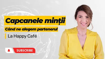 Andreea Giurgilă în bluză galbenă, cu titlul „Capcanele minții când ne alegem partenerul”, la Happy Café