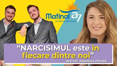 Andreea Giurgilă alături de gazdele emisiunii Matinal A7TV, cu citatul „Narcisismul este în fiecare dintre noi”