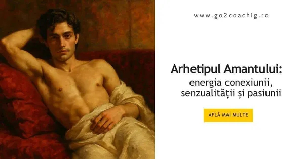 Pictură cu un bărbat întins pe o canapea roșie, coperta articolului despre arhetipul Amantului
