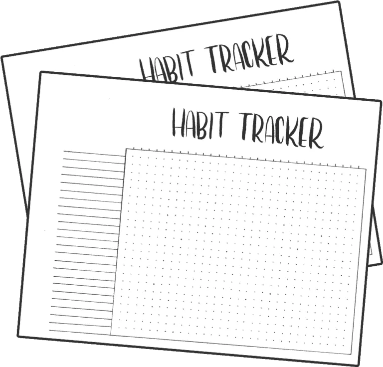 Două foi de habit tracker cu tabel punctat, pentru urmărirea obiceiurilor în Bullet Journal