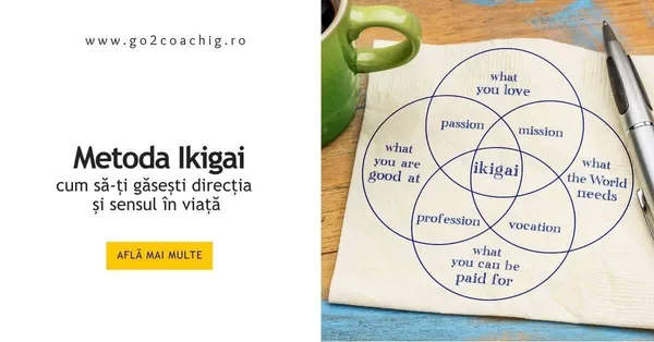 Diagrame Ikigai pe masă cu încă un caiet – metodă Ikigai pentru claritate și sens în viață