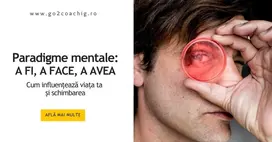 Bărbat care privește printr-un disc roșu transparent, coperta articolului despre paradigme mentale
