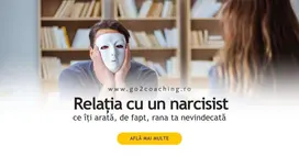 bărbat cu mască albă la terapie discutând cu o femeie – relație cu un narcisist