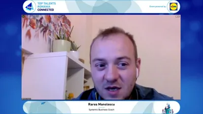 Un vorbitor într-o transmisiune online a conferinței Top Talents Romania 2021